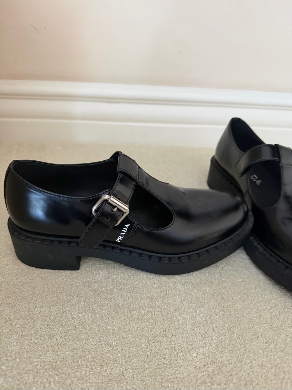 Prada Black Patent Mary Jane Loafers with Buckle - Picture 4 of 5